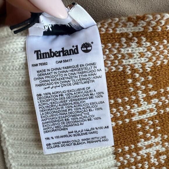 NWT Timberland Buffalo Plaid Rectangle Scarf Tan & White Streetwear Fall Outdoor - Picture 9 of 9